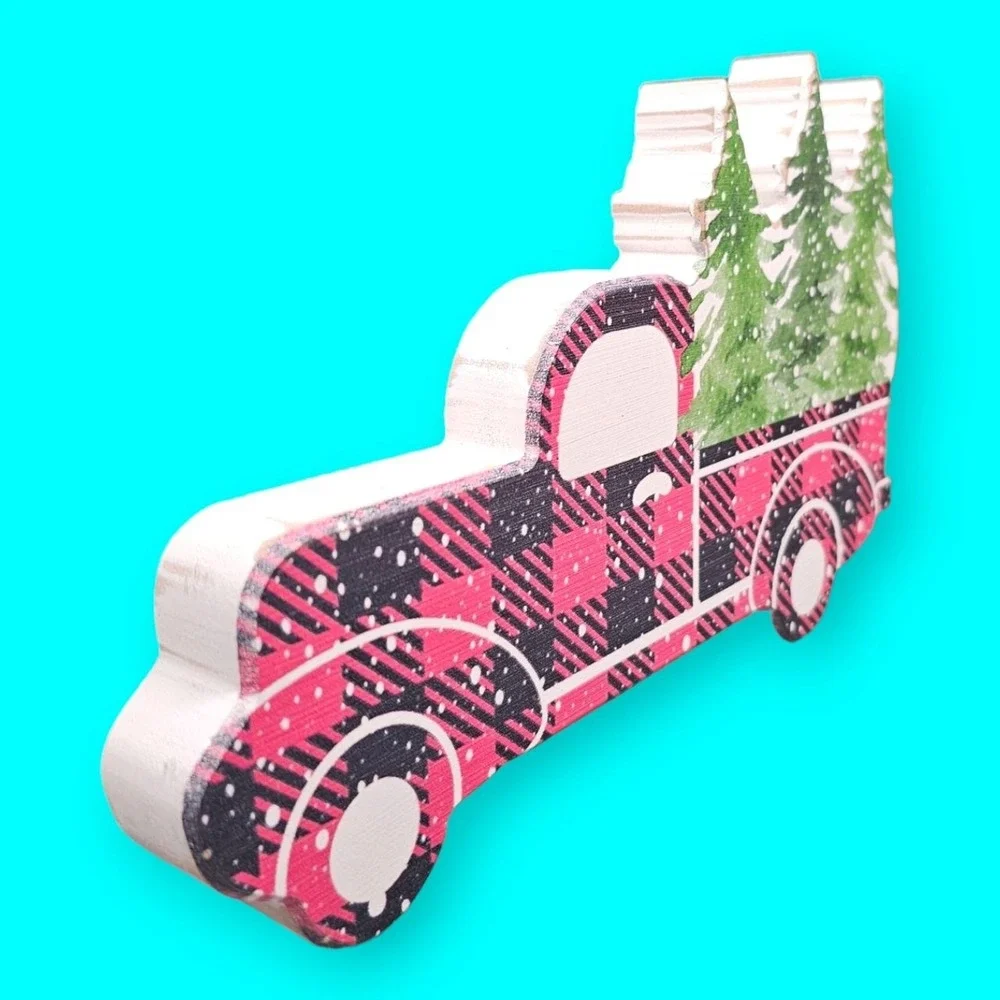 Quill to Paper by Sixtrees‎ Wooden Box Sign Red Truck With Christmas Trees Bed